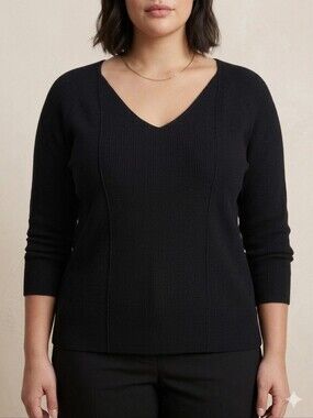 XL Hudson North Black V-Neck Ribbed Knit Long Sleeve Sweater